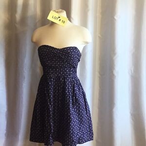 Strapless mini in navy with purple flowers in size 7